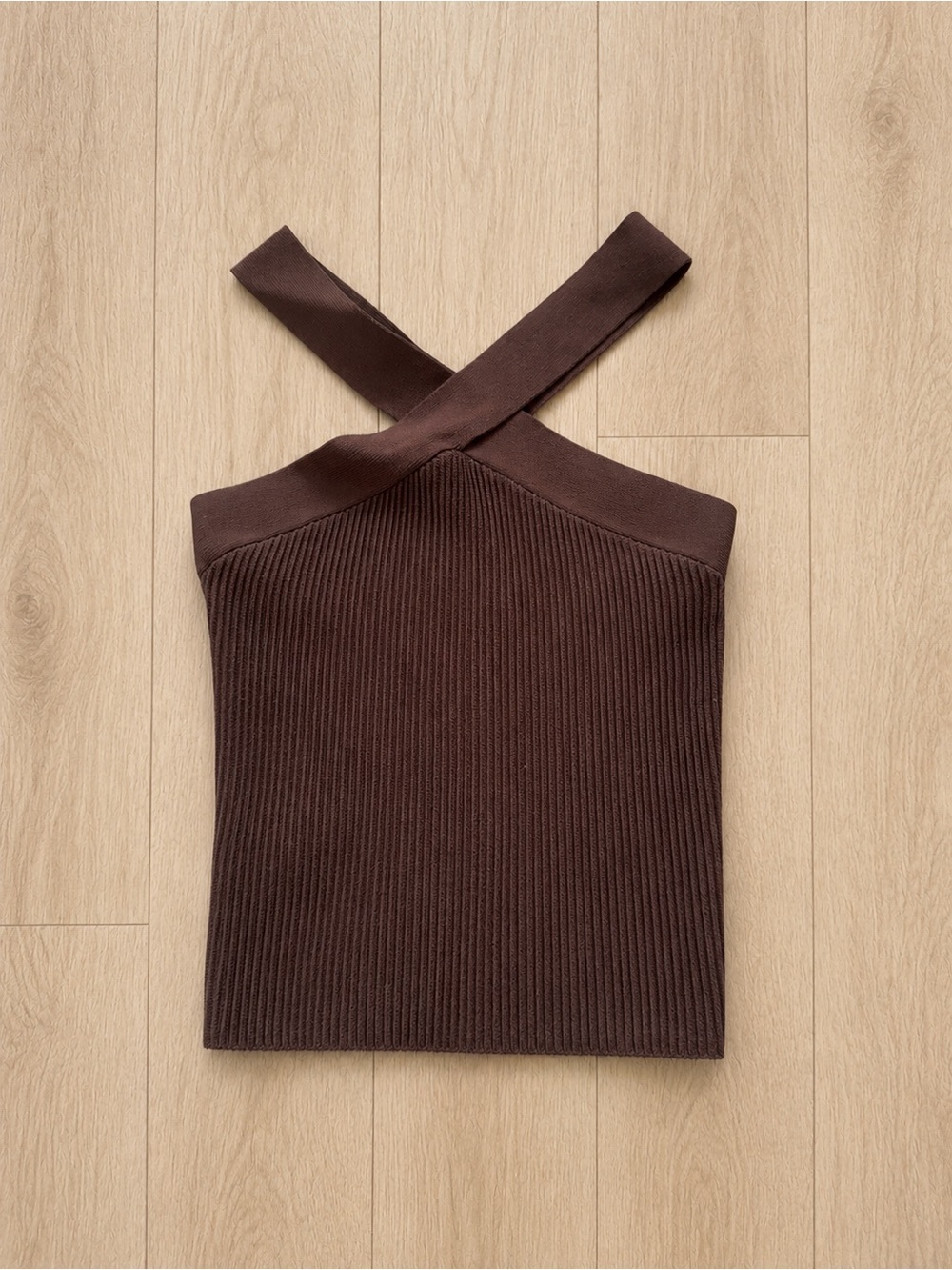 Aritzia Babaton Cross-Strap Ribbed Tank Top - Rich Mocha Brown